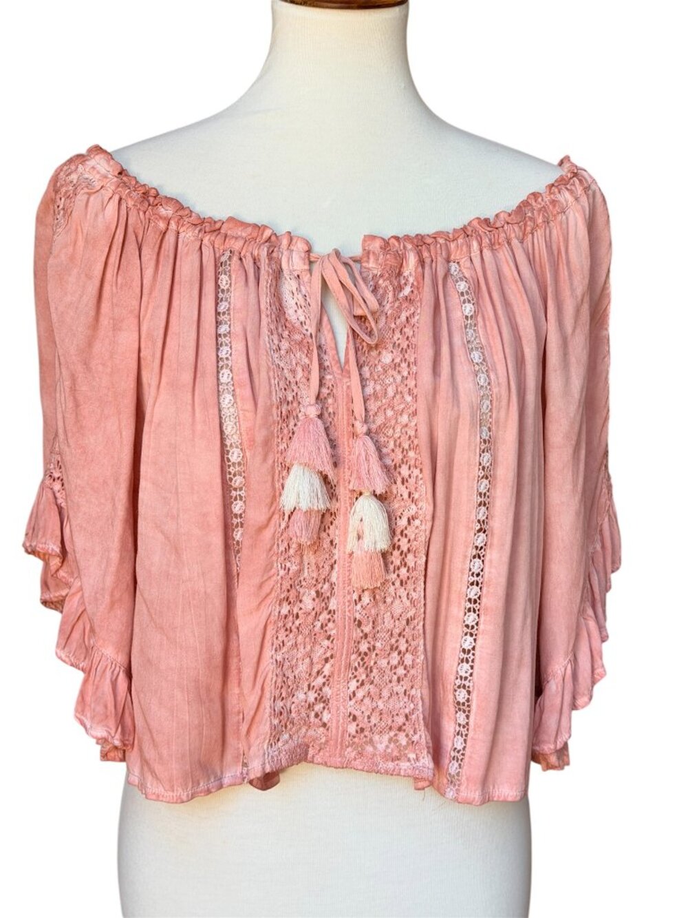 Surf Gypsy Off Shoulder Cropped Tunic Top